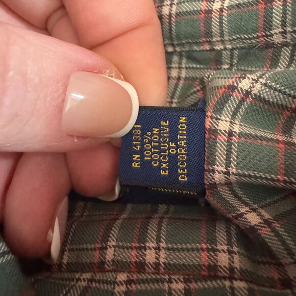 Ralph Lauren Green Plaid Button Up Shirt L Cotton Casual Long Sleeve Men Classic - Picture 4 of 6